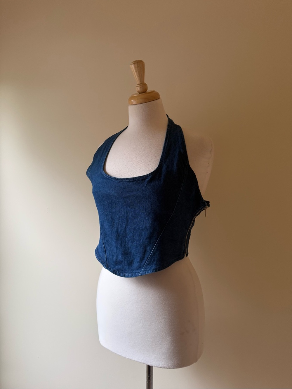 Forever 21 Y2K Dark Wash Denim Halter Corset Top BNWOT